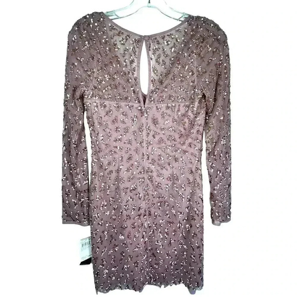 Aidan Maddox NWT Dusty Rose V Neck Long Sleeve Sequin Cocktail Dress‎ Size 6 - Picture 3 of 5